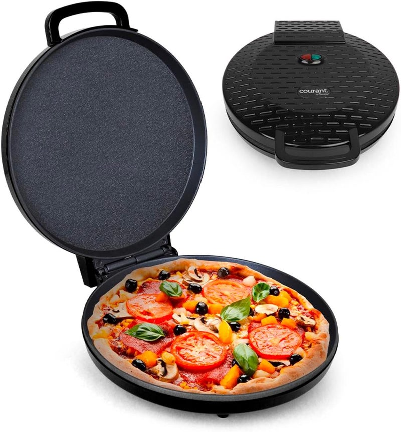 COURANT Countertop Pizza Maker 12 inch Pizzas Machine, Newly improved Cool-touch Handle Non-Stick plates Pizza oven & Calzone Maker, Electric Oven for Home or School, 12” Indoor Grill/Griddle, Black - Image 1